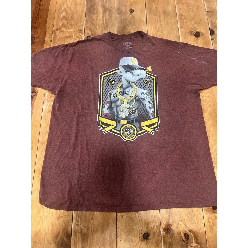 Popeye The Sailor Man Graphic T-Shirt Mens XXL Maroon Streetwear Tattoo Gold